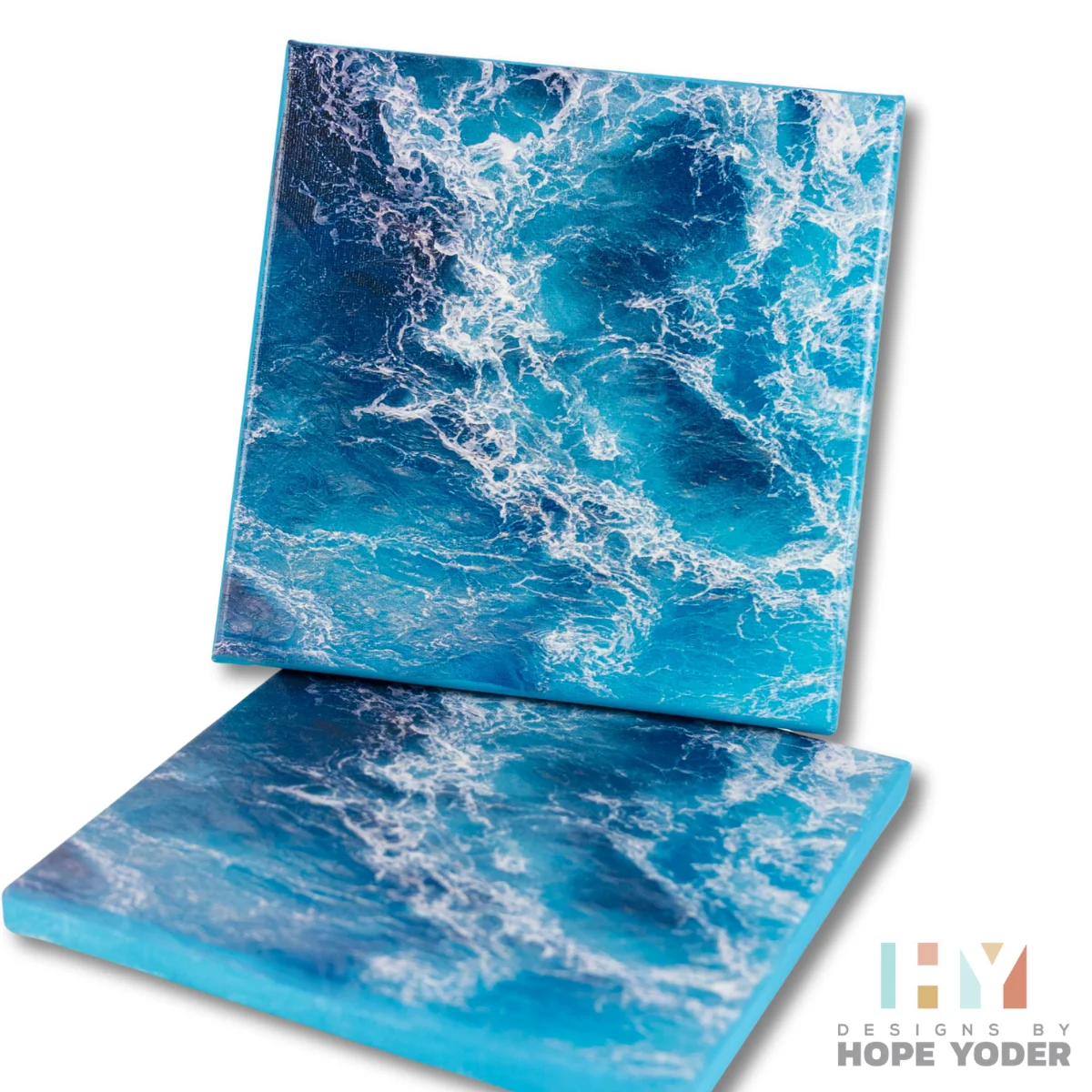 Two square canvas prints of ocean wave patterns